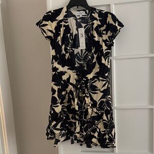 Wrap Leaf Print Mini Dress
